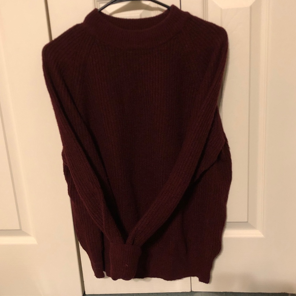 Burgundy Mock Neck Knit Sweater